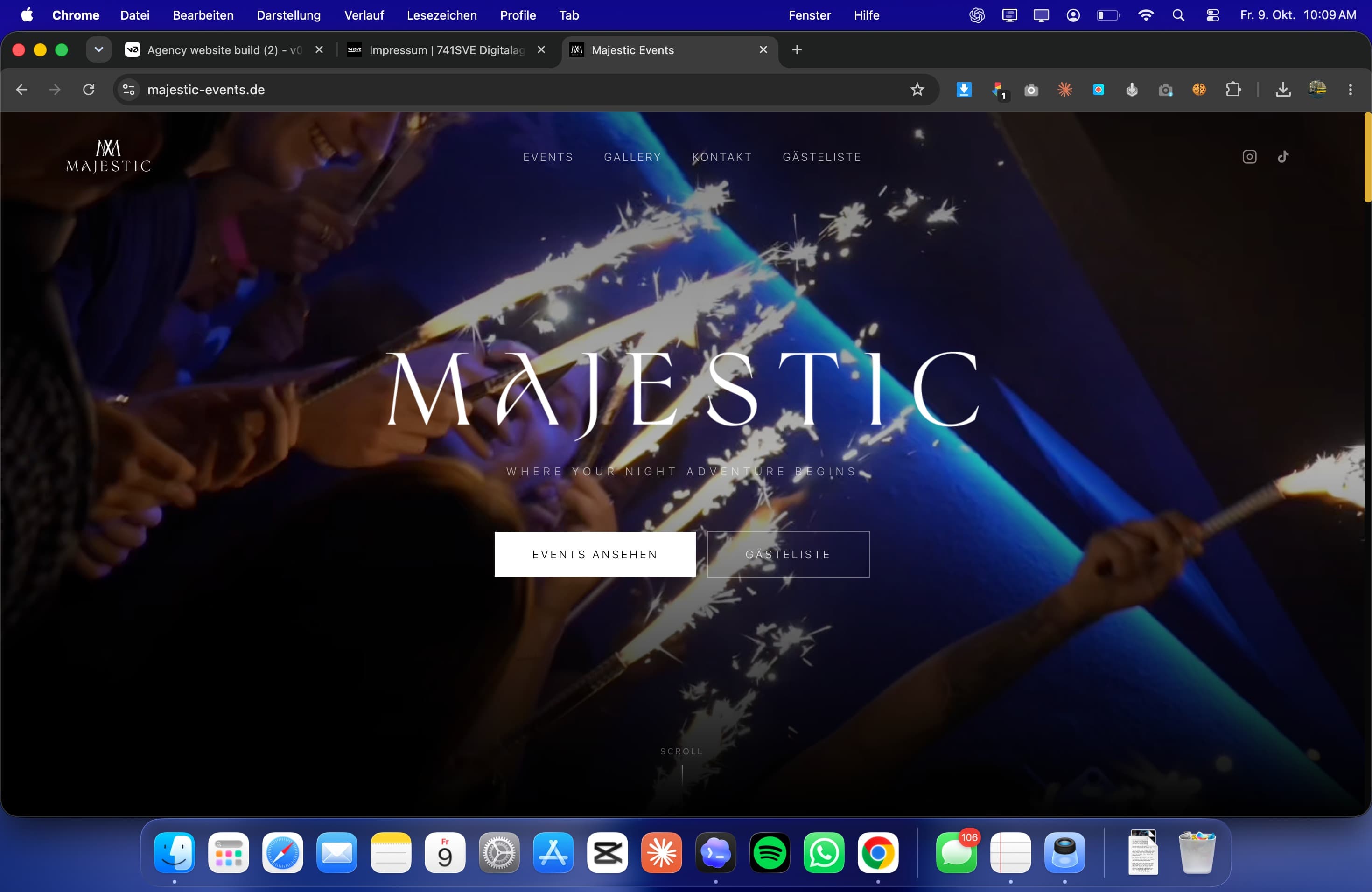 Majestic Events: Video-Hero der Event-Website