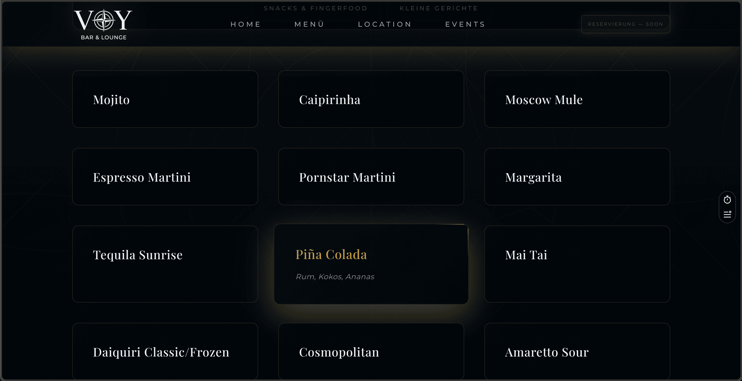 VOY Bar & Lounge – Website-Ansicht 2